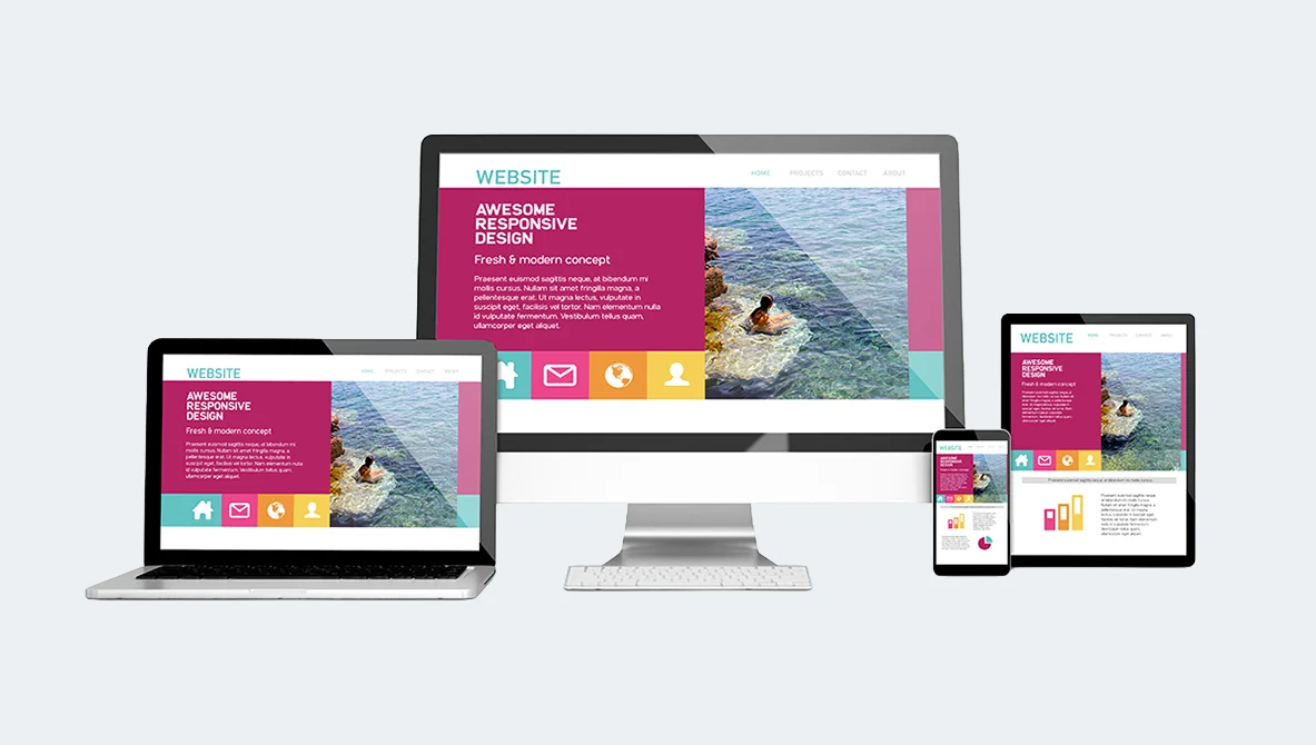 Exempel på responsiv design på desktop, surfplatta och mobil