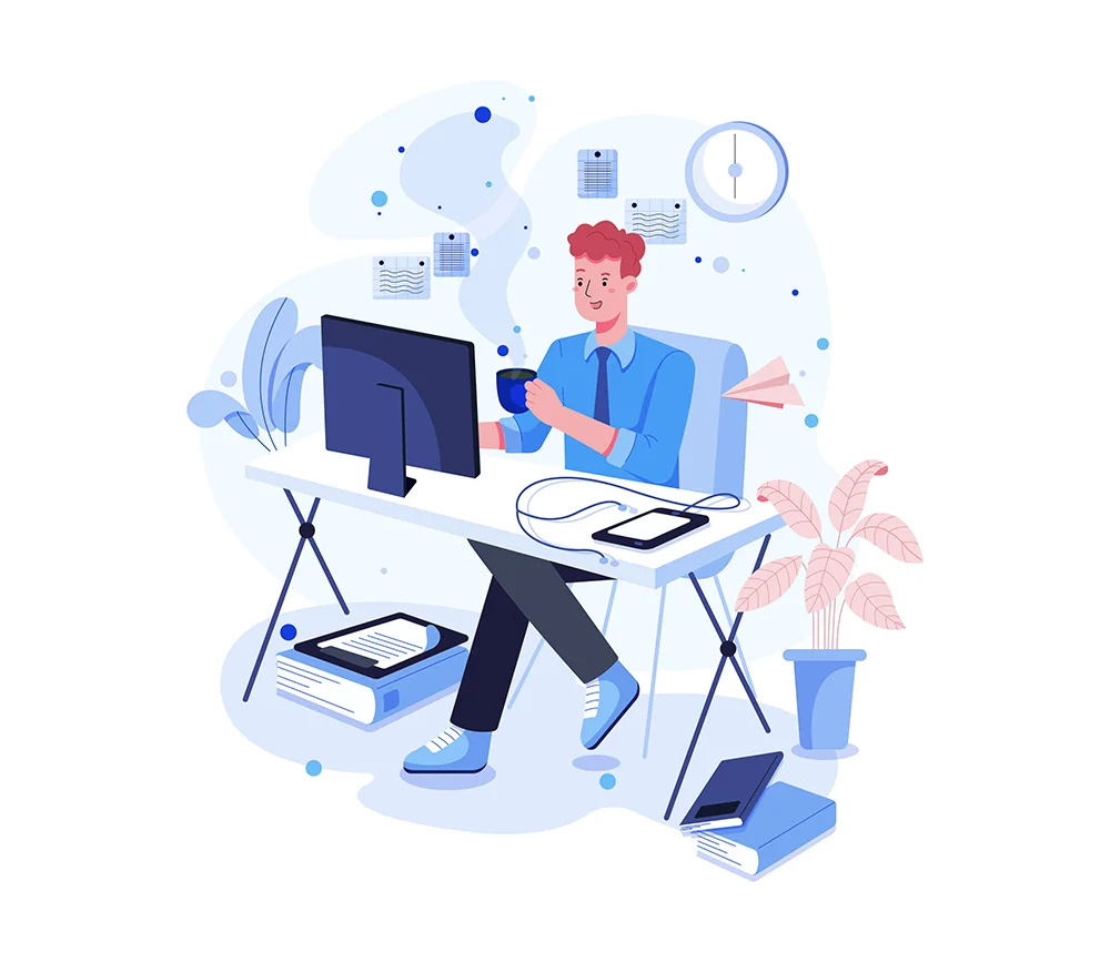 Illustration av en person som läser digitalt innehåll på en dator